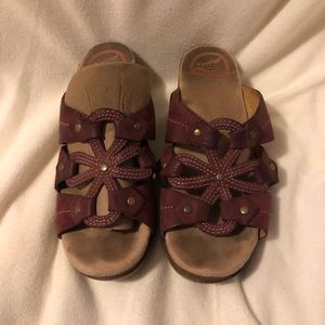 Dansko Floral Leather Slip On Wedge